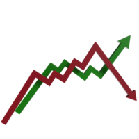 3d rendre de rouge La Flèche vers le bas et vert La Flèche en haut icône. concept illustration de inflation et déflation graphique png