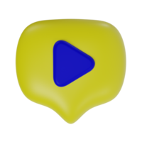 3d render of message bubble icon with yellow and blue play button png