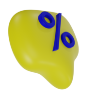 3d yellow bubble message and percent icon. discount illustration concept png