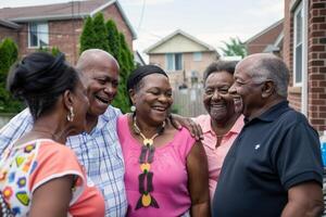 familia reunión en lleno columpio a espacioso patio interior parilla, celebrar amor y la risa foto