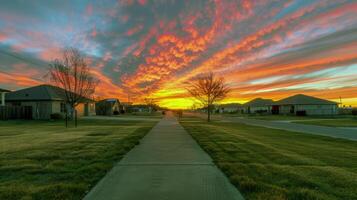 Sunset painting the sky with hues of orange, pink, and purple, signaling the end of summer day photo