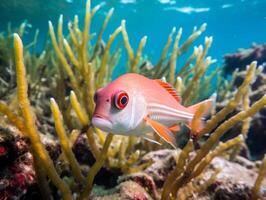 pescado es nadando entre el coral arrecife foto