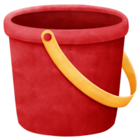 Red plastic bucket with yellow handle png