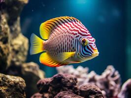 Fish is swimming among the coral reef photo