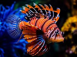 Fish is swimming among the coral reef photo