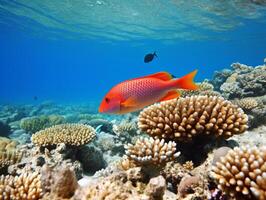 pescado es nadando entre el coral arrecife foto