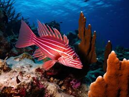 pescado es nadando entre el coral arrecife foto