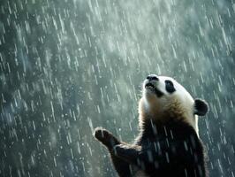 panda jolgorio en raro lluvia ducha foto