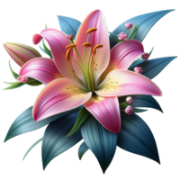 Pink Lily in Bloom With Leaves transparent background png