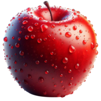 Red apple with water dew transparent background png