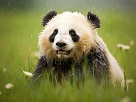 Panda reveling in rare rain shower photo