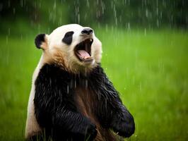 Panda reveling in rare rain shower photo