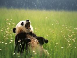 Panda reveling in rare rain shower photo