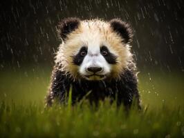 Panda reveling in rare rain shower photo