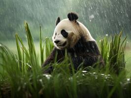 Panda reveling in rare rain shower photo