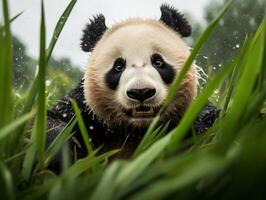 panda jolgorio en raro lluvia ducha foto