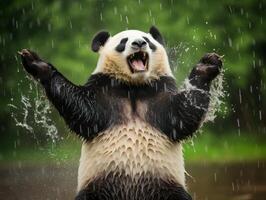 panda jolgorio en raro lluvia ducha foto