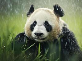 Panda reveling in rare rain shower photo