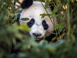 Panda emerging from dense bamboo thicket photo