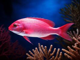 Fish is swimming among the coral reef photo