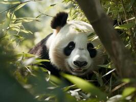 Panda emerging from dense bamboo thicket photo