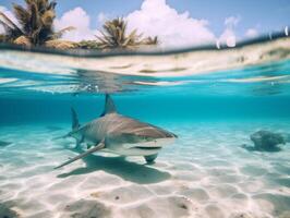 Sharks swimming in crystal clear waters photo