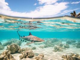 Sharks swimming in crystal clear waters photo