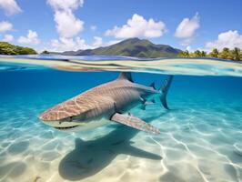 Sharks swimming in crystal clear waters photo