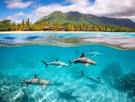 Sharks swimming in crystal clear waters photo