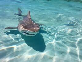 Sharks swimming in crystal clear waters photo