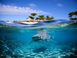 Sharks swimming in crystal clear waters photo