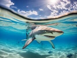 Sharks swimming in crystal clear waters photo