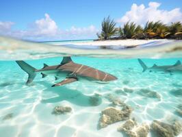 Sharks swimming in crystal clear waters photo