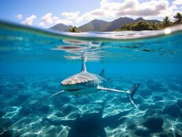 Sharks swimming in crystal clear waters photo