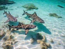 Sharks swimming in crystal clear waters photo