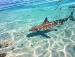 Sharks swimming in crystal clear waters photo