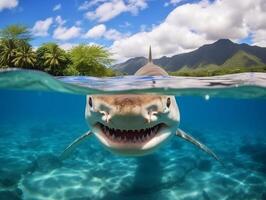 Sharks swimming in crystal clear waters photo