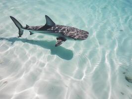 tiburones nadando en cristal claro aguas foto