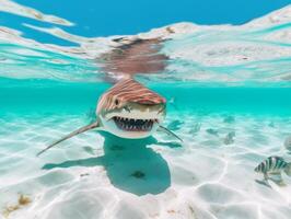 Sharks swimming in crystal clear waters photo