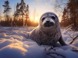 sello en invierno mundo maravilloso foto