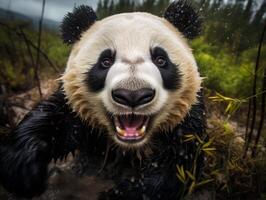 Panda reveling in rare rain shower photo