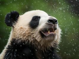 Panda reveling in rare rain shower photo