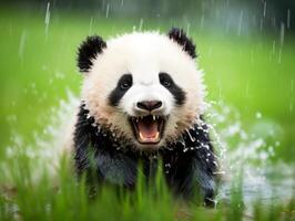 panda jolgorio en raro lluvia ducha foto