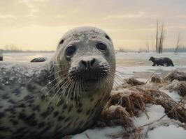 sello en invierno mundo maravilloso foto