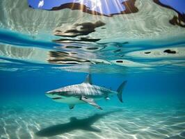 tiburones nadando en cristal claro aguas foto