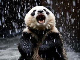 Panda reveling in rare rain shower photo