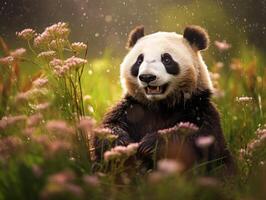 Panda reveling in rare rain shower photo