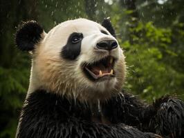 Panda reveling in rare rain shower photo