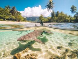 Sharks swimming in crystal clear waters photo