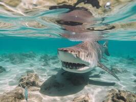 Sharks swimming in crystal clear waters photo